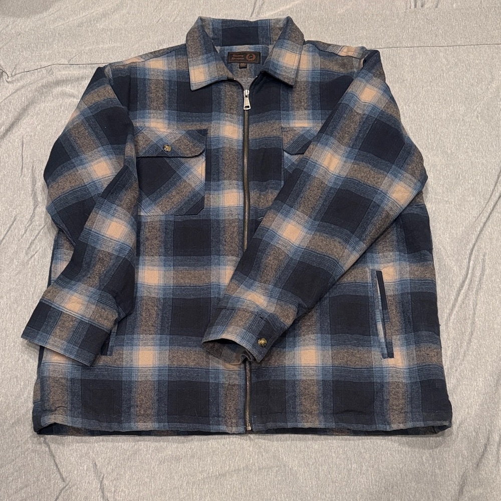 Victory Sportswear  Navy and Beige Plaid Shirt Jacket